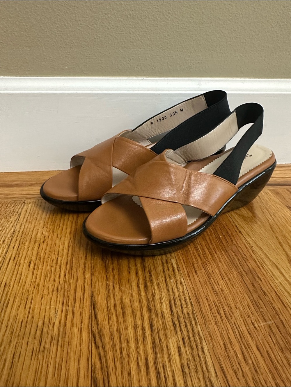 Taryn Rose Cognac Leather Crisscross Slingback Wedges